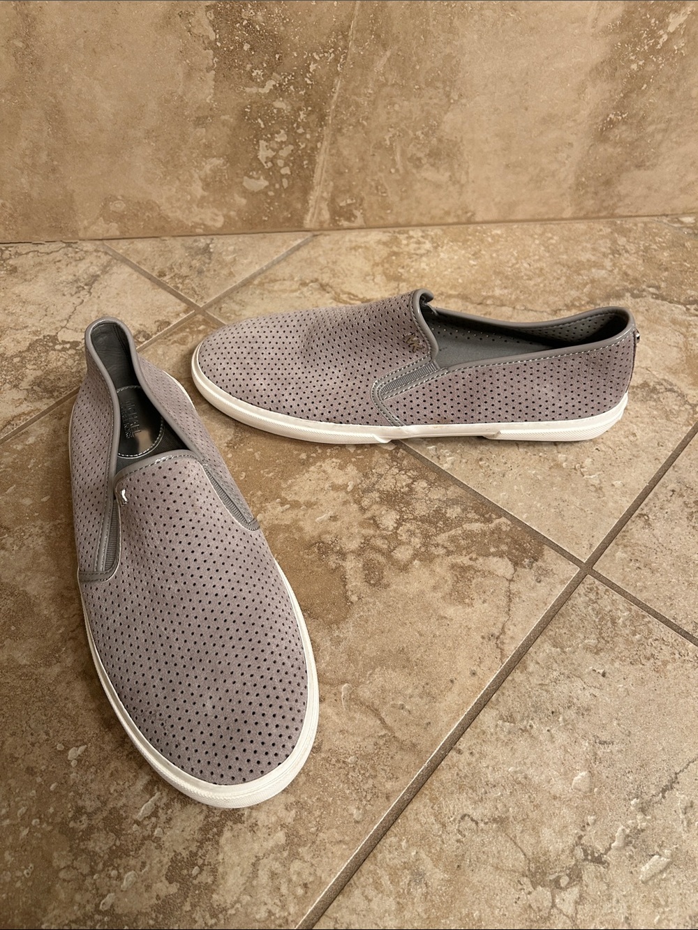Michael Kors Keeton Gray Perforated Suede Slip On Sneakers New Sz 10